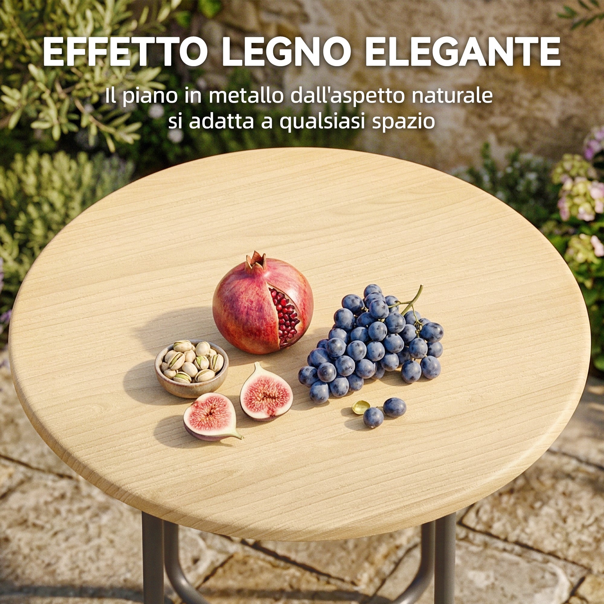 Outsunny Round Metal Garden Table, Ø48x51 cm, Natural Wood Effect