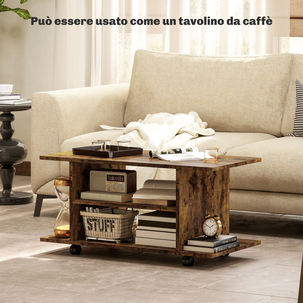 Modern TV Stand with Shelves, Swivel Wheels and Brakes, 80x40x40 cm, Rustic Brown