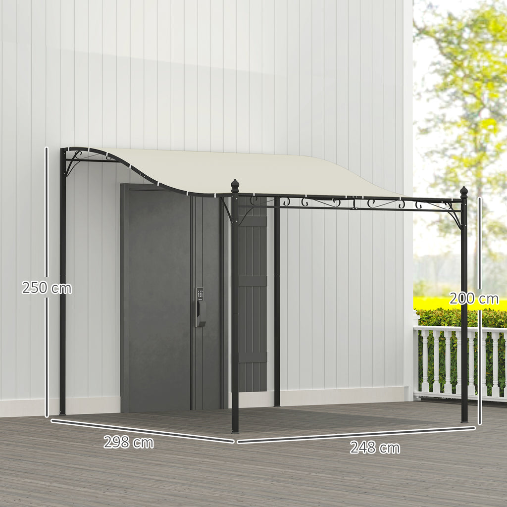 Curved Pergola with 16 Drainage Holes, Metal and Polyester, 248x298x200/250 cm, Cream White