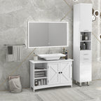 Kleankin Mobile under Bathroom Washa with 2 doors and 3 Open Wooden Conditions, 90x30x60cm, White - Borgè