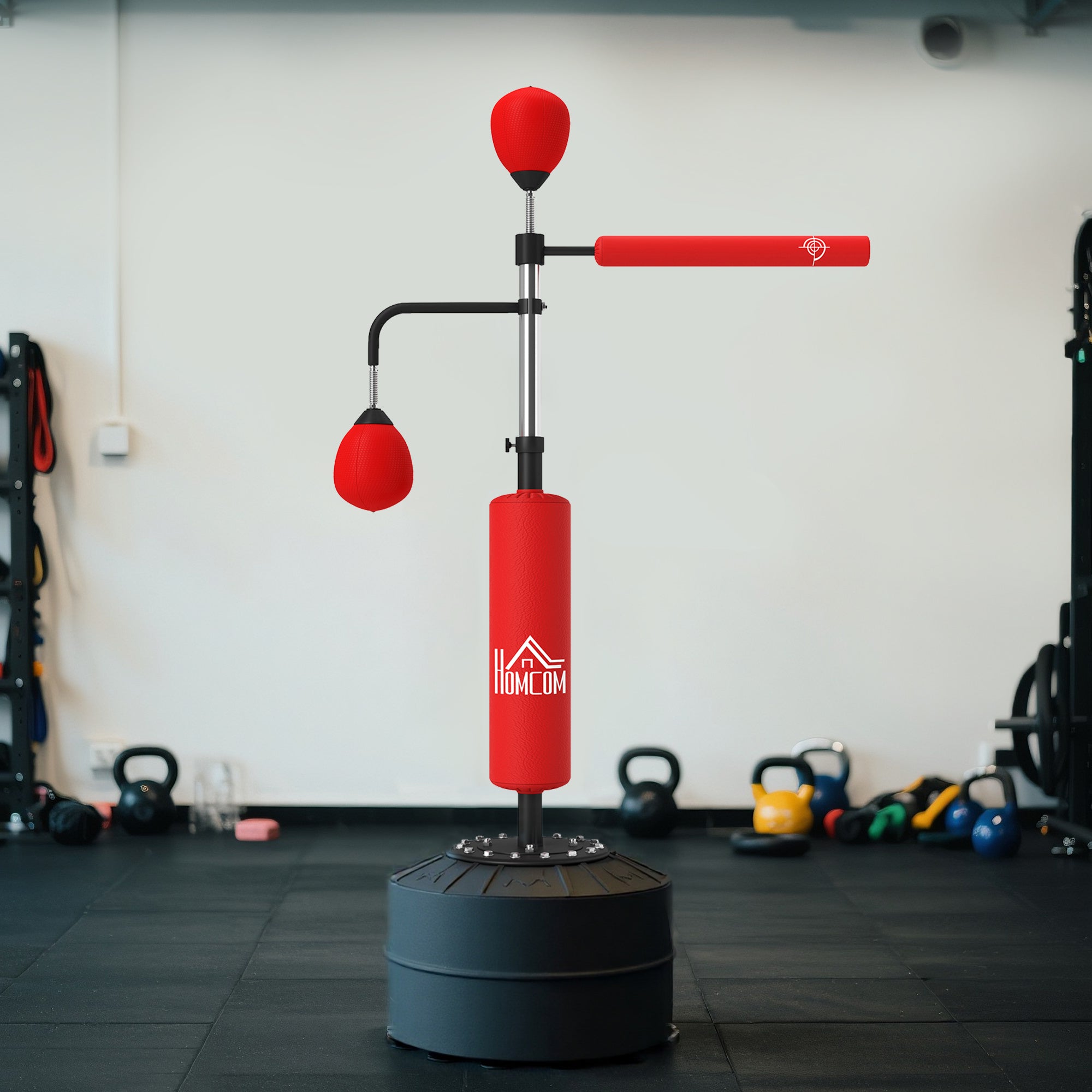 HOMCOM 4-in-1 Freestanding Punching Bag with 2 Speedballs, Rotating Bar and Punching Bag, Adjustable Height from 160-230cm, Red