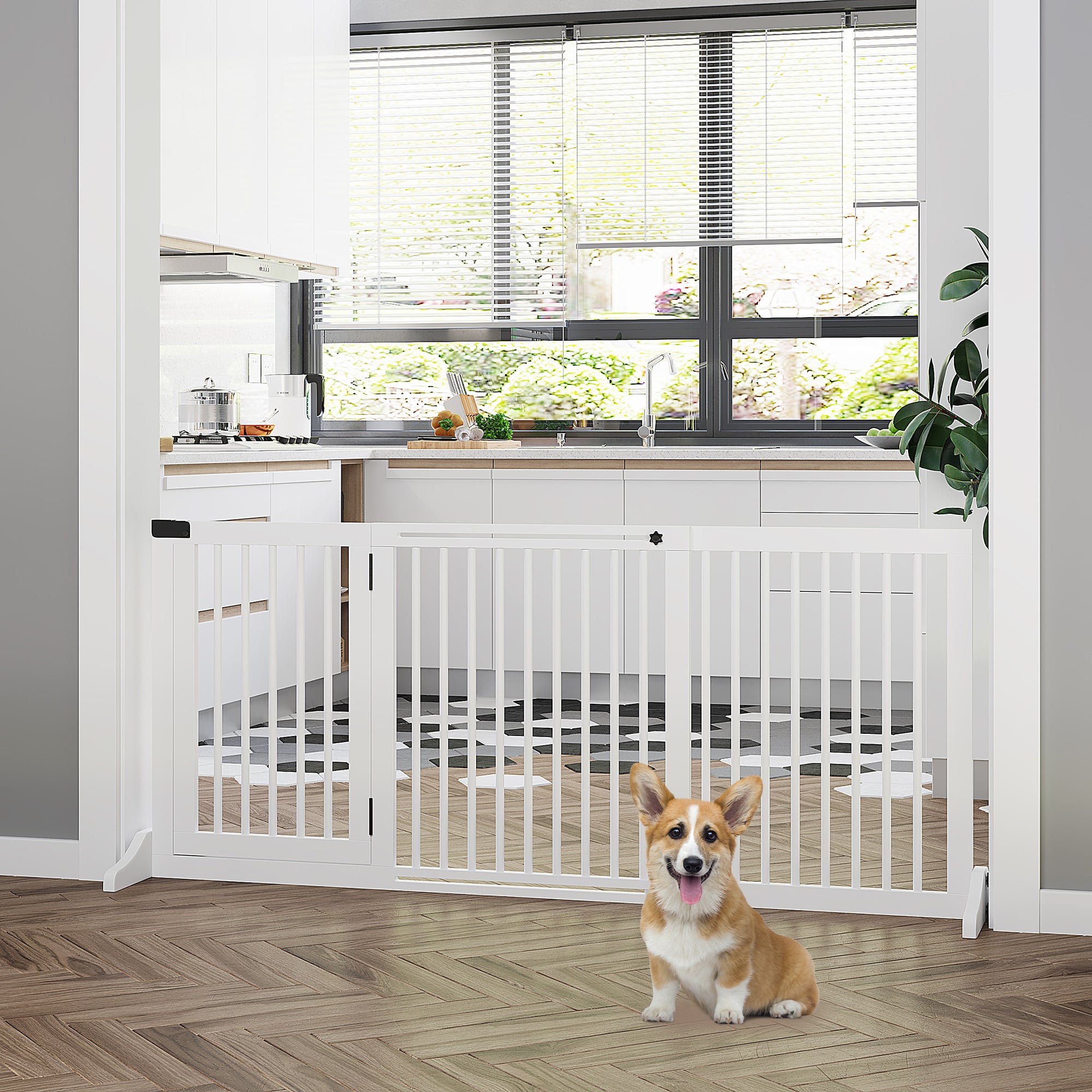 PAWHUT DOG CANCELLINE ADJUSTABLE Size with 3 panels, in pine wood, 113-166x36x71 cm, white - Borgè