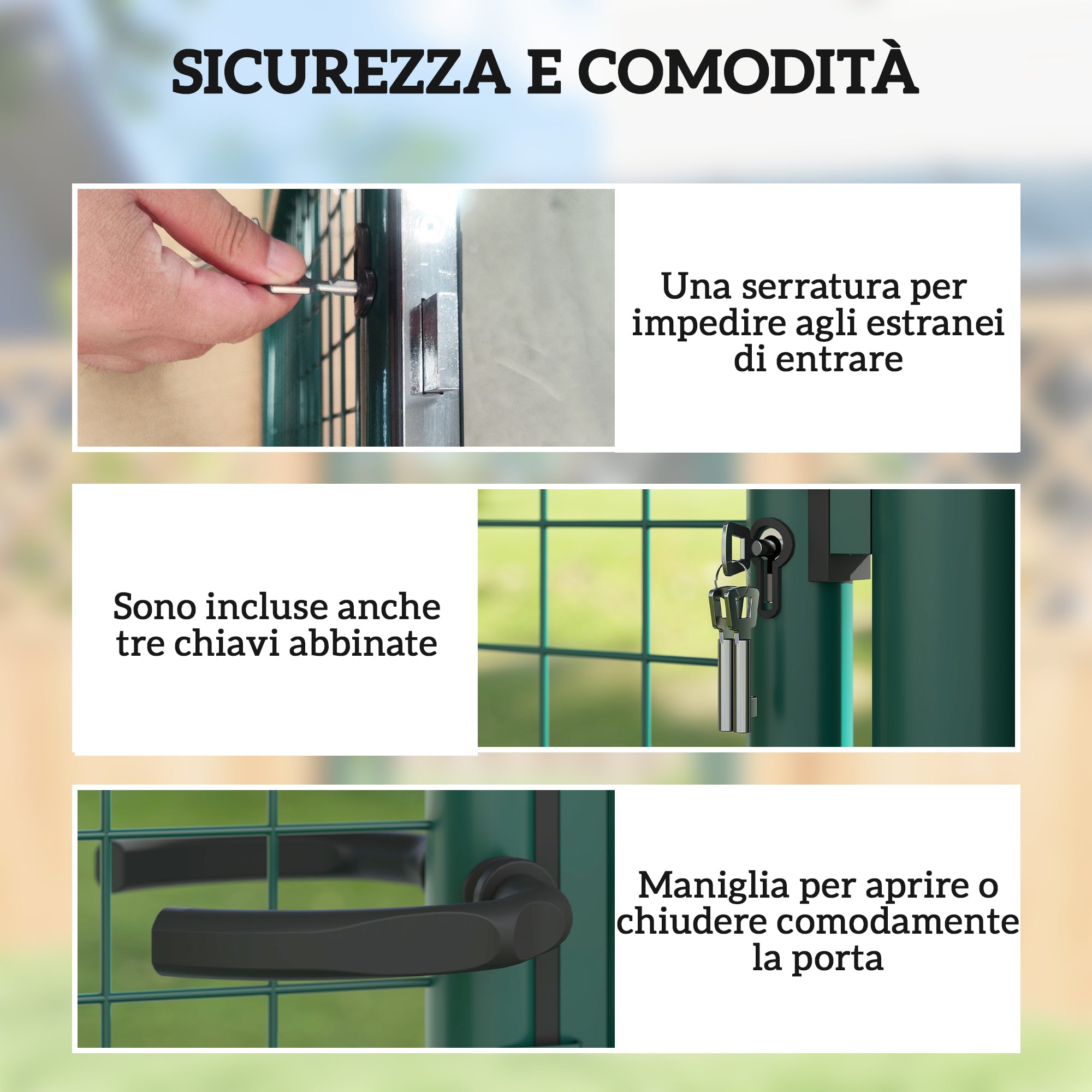 Outsunny Steel Garden Gate 97x150 cm, Garden Gate with Lock, 3 Keys, Handle and 2 Posts