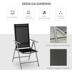 Outsunny Folding Garden Chair in Aluminum and Texteline with 7-Level Adjustable Backrest, Black 65x55x85-105cm