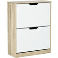 Space Saving Slim 2 Drawer Shoe Cabinet for 8 Pairs of Shoes 62.5x26x81 cm, Wood and White