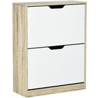 Space Saving Slim 2 Drawer Shoe Cabinet for 8 Pairs of Shoes 62.5x26x81 cm, Wood and White