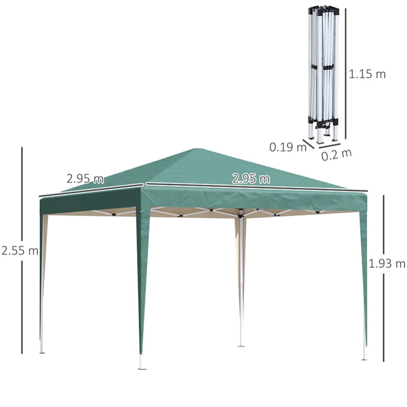 3 x 3M Garden Pop Up Gazebo Height Adjustable Marquee Party Tent Wedding Canopy with Carrying Bag, Green