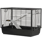 Guinea Pig Cage with Handle, Water Tank, Ramp and Tray, 80x48x58cm, Black - Borge' Group Limited