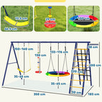 Children's Play Set 3-8 Years with 3 Swings, Rope Ladder and Basketball Hoop, in Steel, PE and PP, 3.5x1.8x2 m