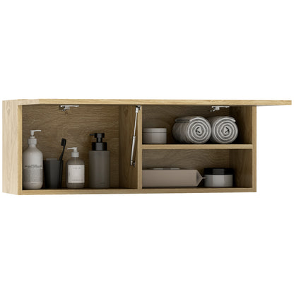 Wall Mounted Bathroom Cabinet with Flap Door and Shelves, 80x25x30 cm, Natural Wood