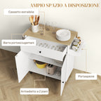 Kitchen Island with Drawer, Cabinet, Spice Rack and Towel Holder, 106x42x87 cm, White and Oak