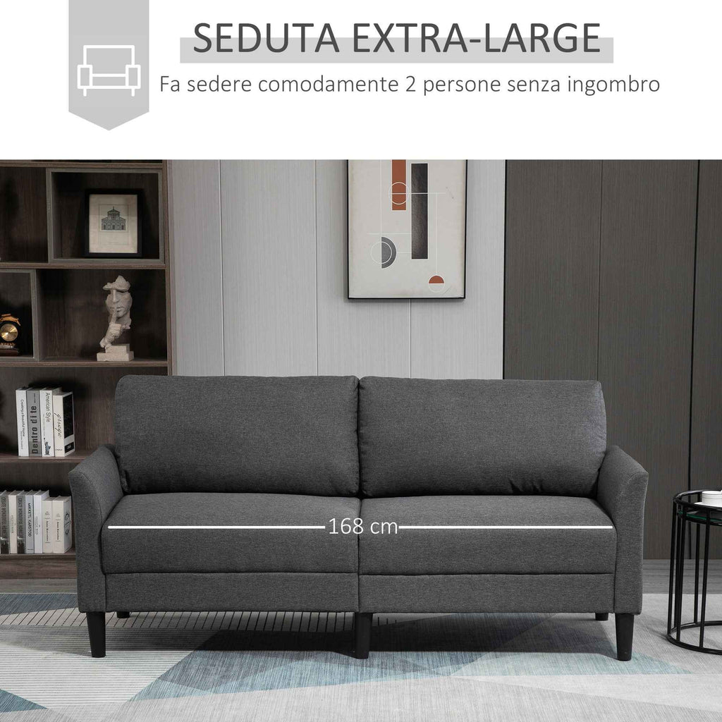 HOMCOM 3-Seater Fabric Sofa with Deep Seat and Thick Padding, 191x79x87 cm, Dark Grey
