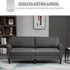 HOMCOM 3-Seater Fabric Sofa with Deep Seat and Thick Padding, 191x79x87 cm, Dark Grey