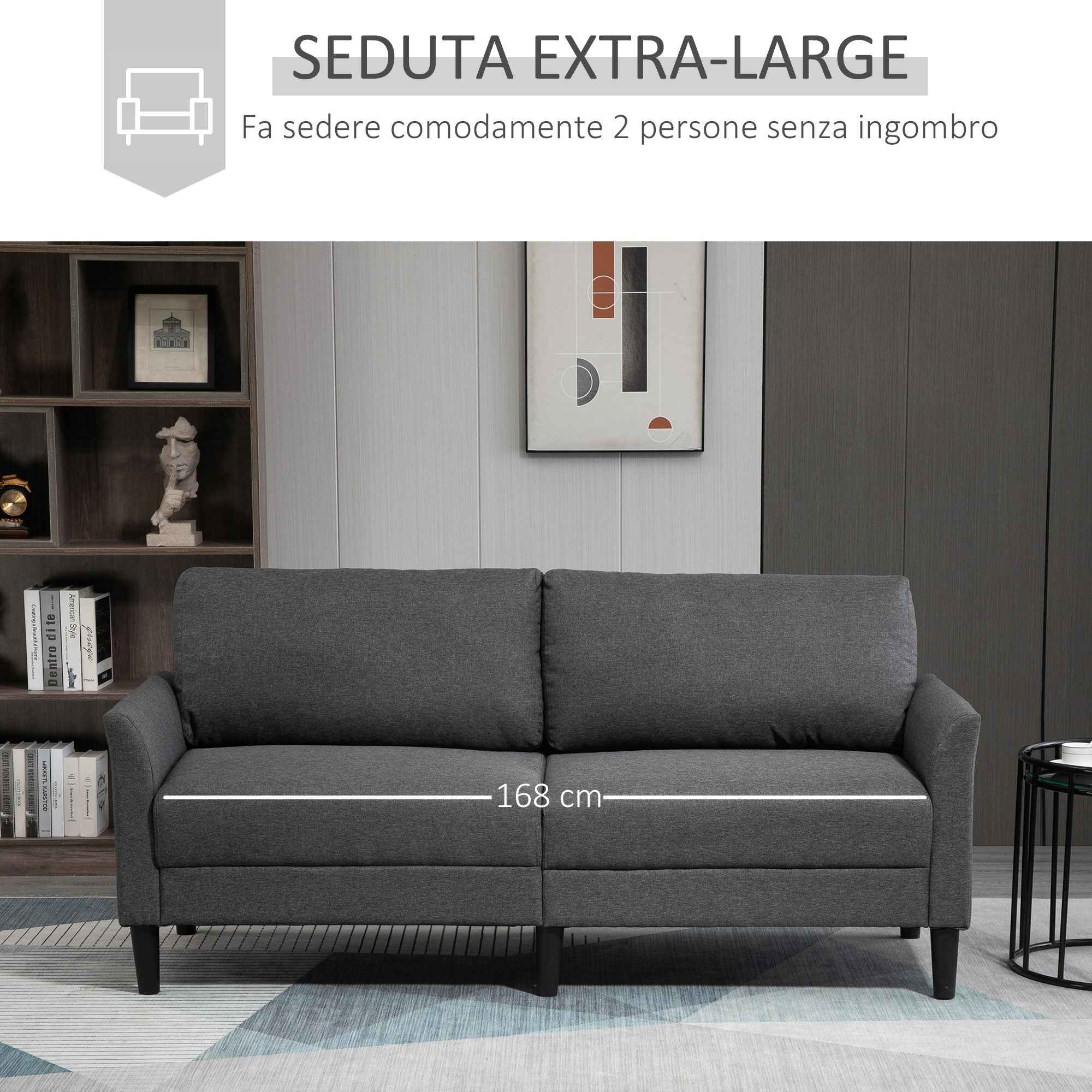 HOMCOM 3-Seater Fabric Sofa with Deep Seat and Thick Padding, 191x79x87 cm, Dark Grey