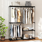 Wardrobe with 2 Rods and 4 Shelves, in Non-Woven Fabric, Plastic and Steel, 142x43x185 cm,