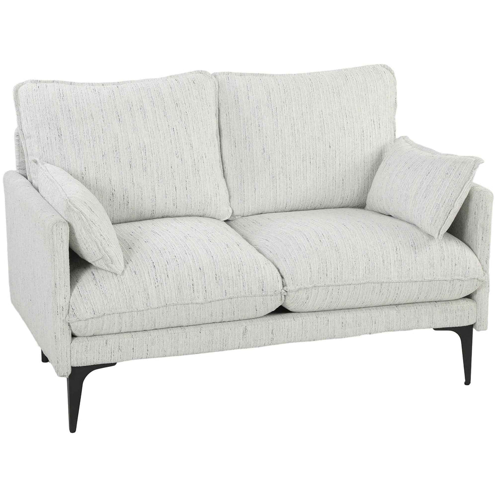 HOMCOM 2-Seater Fabric Sofa with Armrests, Thick Padding and 2 Cushions, 131x78x83 cm, White