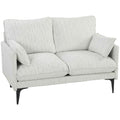HOMCOM 2-Seater Fabric Sofa with Armrests, Thick Padding and 2 Cushions, 131x78x83 cm, White