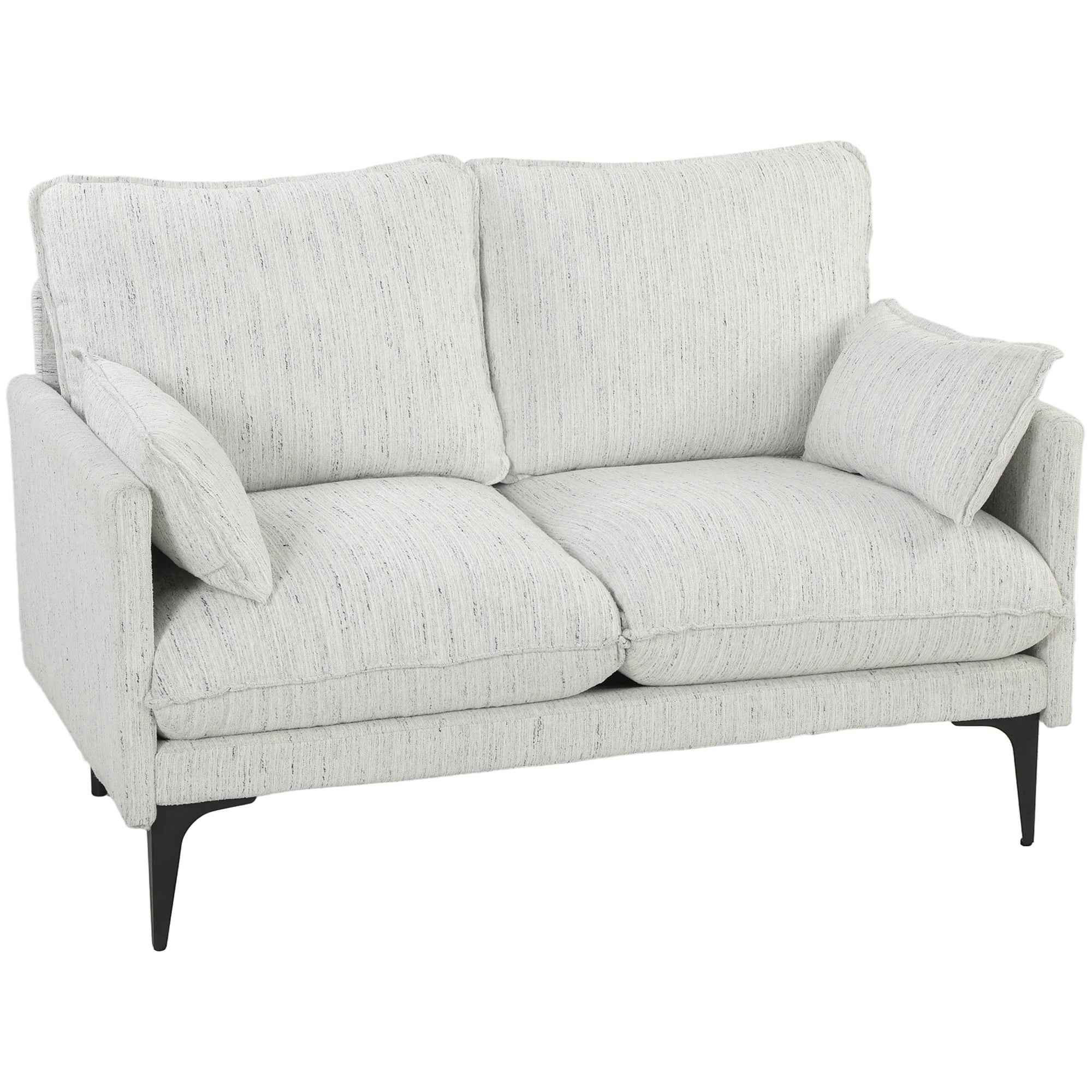 HOMCOM 2-Seater Fabric Sofa with Armrests, Thick Padding and 2 Cushions, 131x78x83 cm, White