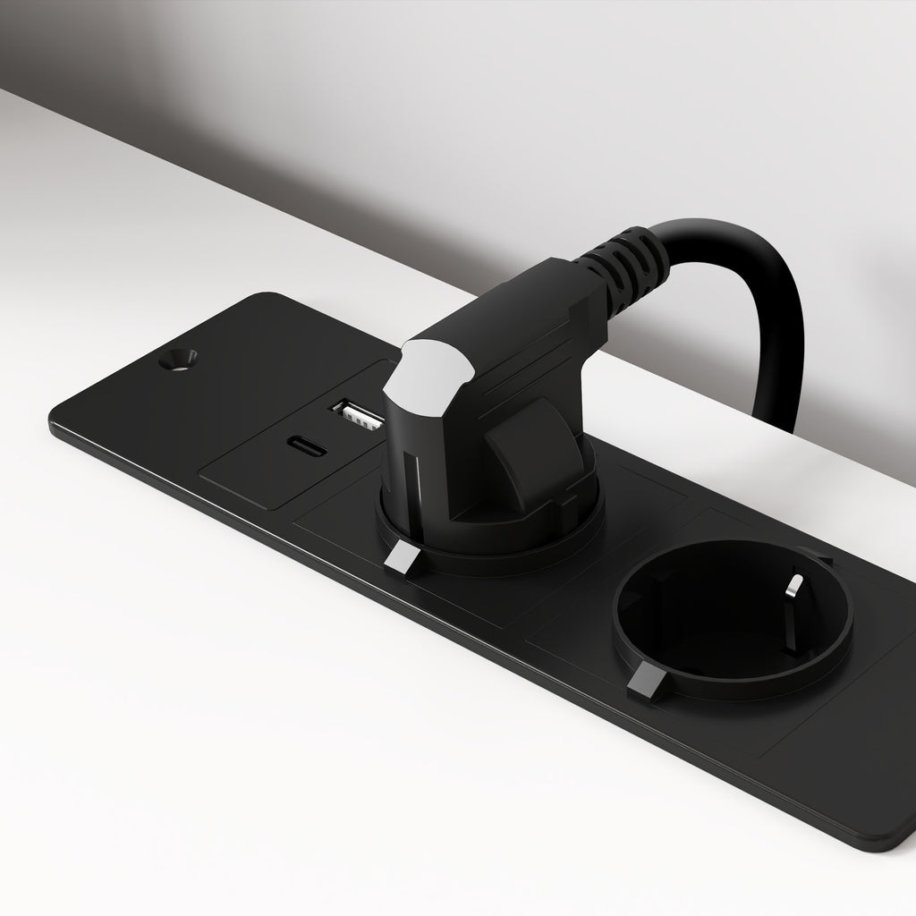 Desk with 2-Tier Bookshelf and Charging Sockets, in Wood and Metal, 100x50x75 cm, White and Black