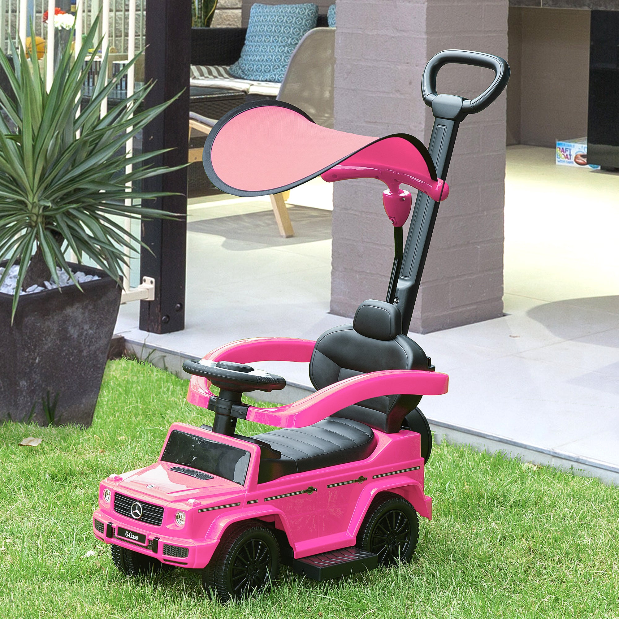 Push Car for Children 12-36 Months with Mercedes License, Canopy and Handle, 85.5x40. 5x95 cm, Pink
