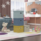 Set of 4 Fabric Closet Storage Boxes with Lids and Foldable 30x30x29cm, Blue, Cream, Green and Light Grey