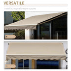 Outsunny 4x2.5m Hand-Cranked Roller Awning with Waterproof Cover, Metal and Aluminum, Beige