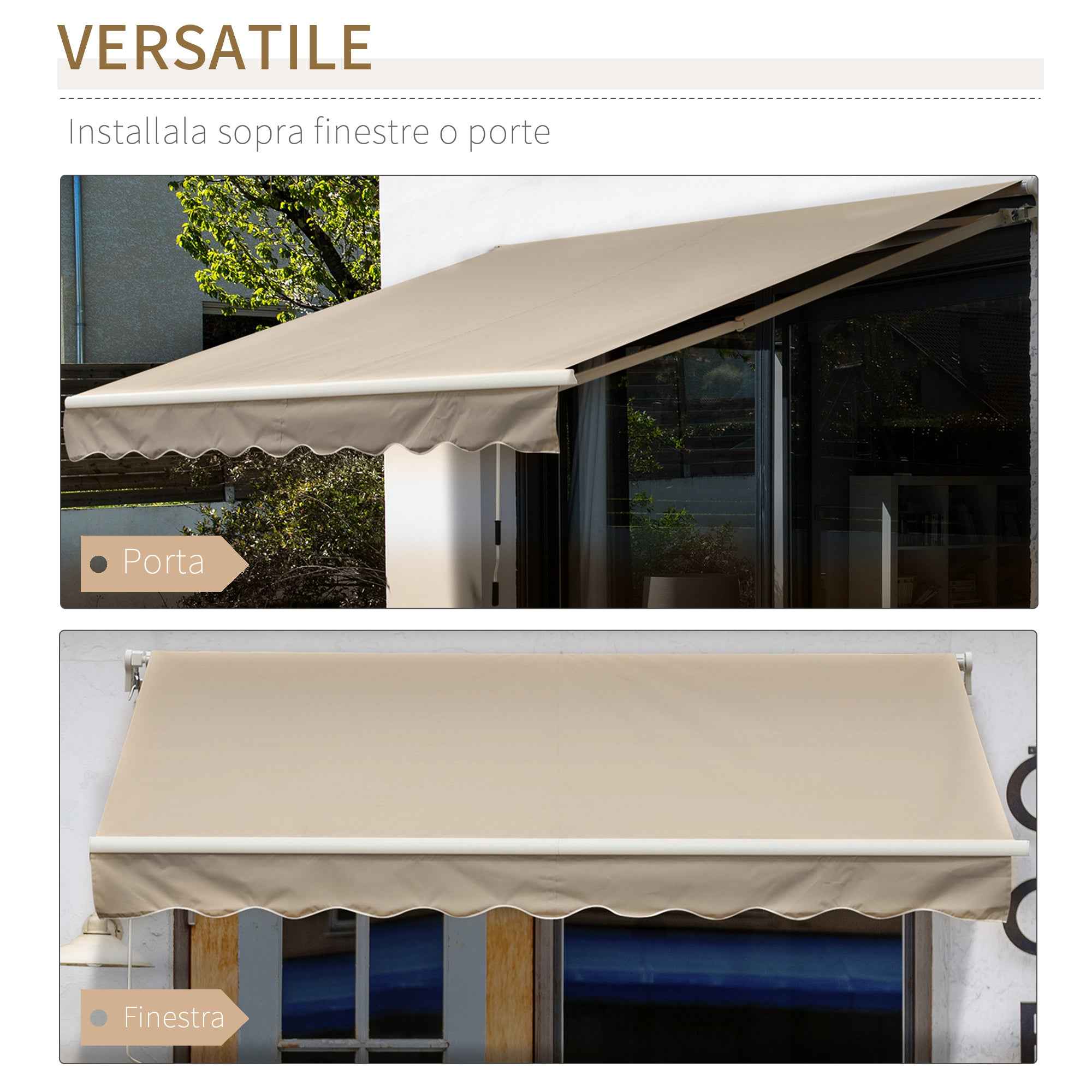 Outsunny 4x2.5m Hand-Cranked Roller Awning with Waterproof Cover, Metal and Aluminum, Beige