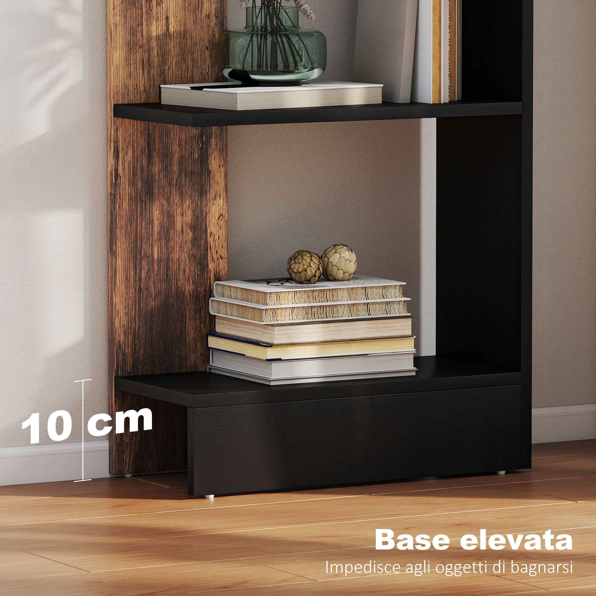 HOMCOM Modern Space-Saving 5-Tier Wooden Bookcase, 45 x 21 x 170 cm, Brown and Black