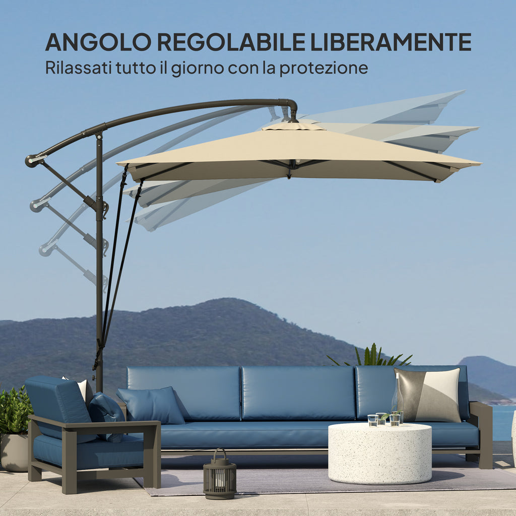 Outsunny 247x247cm Cantilever Umbrella with Cross Base and Crank Handle, in Metal and Polyester, Khaki Color