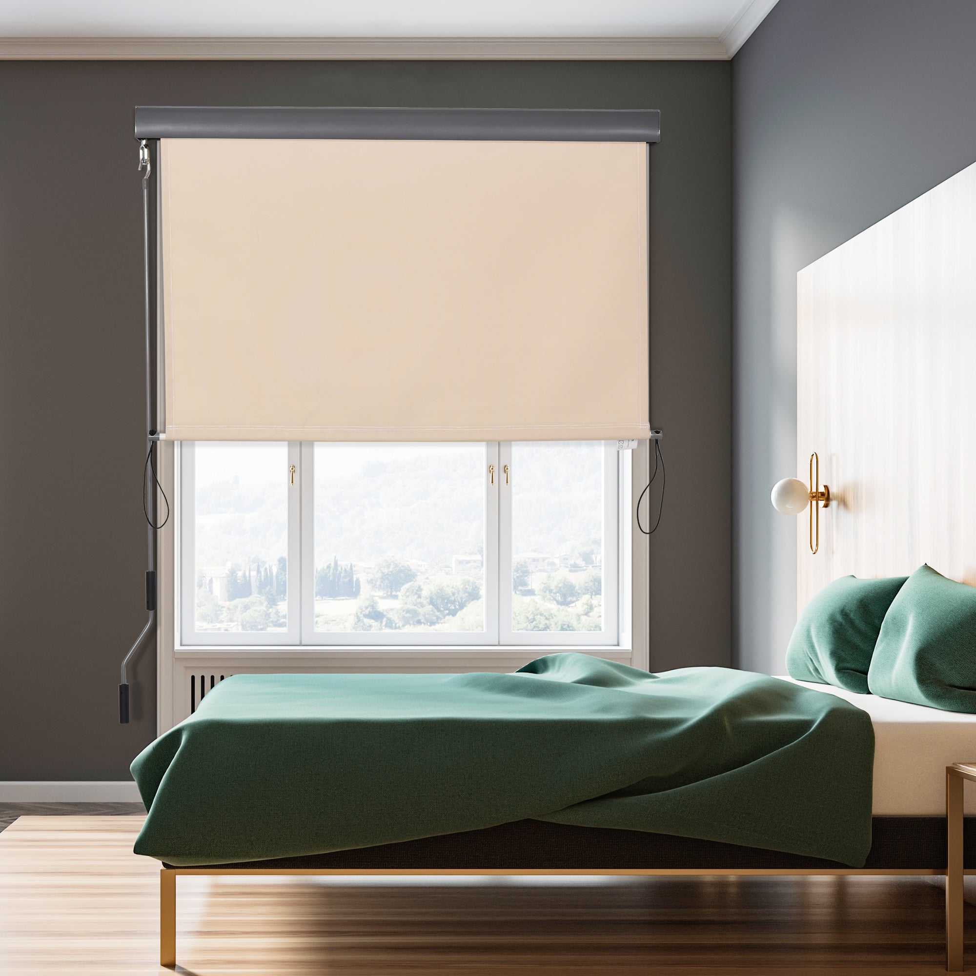 Roller Shade Awning with Crank Handle, Wall or Ceiling Mounted, 120x200cm, Beige