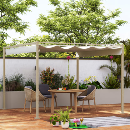 Gazebo Pergola 3x3 m with Retractable Roof, 8 Screws and 8 Pegs, in 180g Polyester and Metal, Khaki