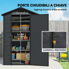 Outsunny 2-Door Tool Shed with Windows and Air Vents, PP and Aluminum, 128x104x196 cm, Dark Gray