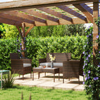 Outsunny 4-Piece Garden Set with 2-Seater Sofa, 2 Chairs and Coffee Table, in Rattan and Steel, Grey and Brown