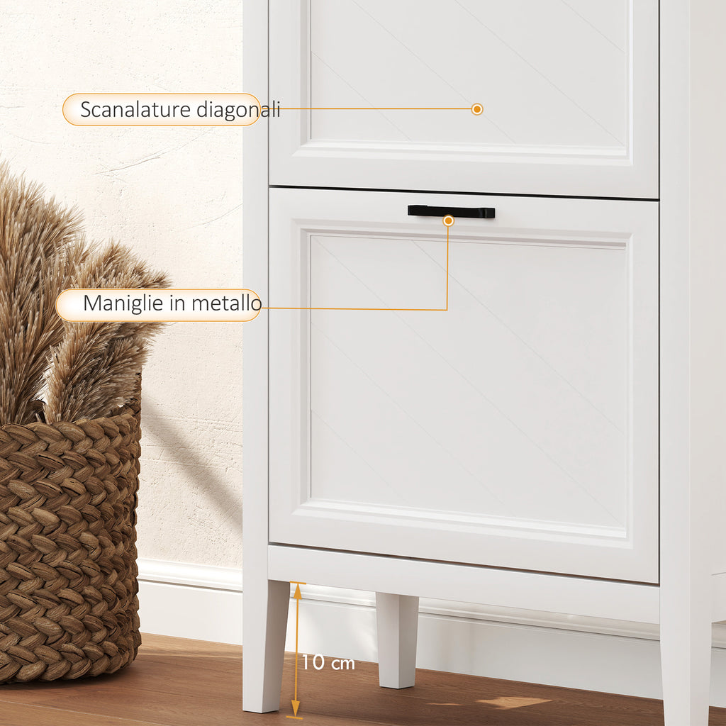HOMCOM Country Shoe Rack with 2 Flap Drawers, Adjustable Shelves, White Design.