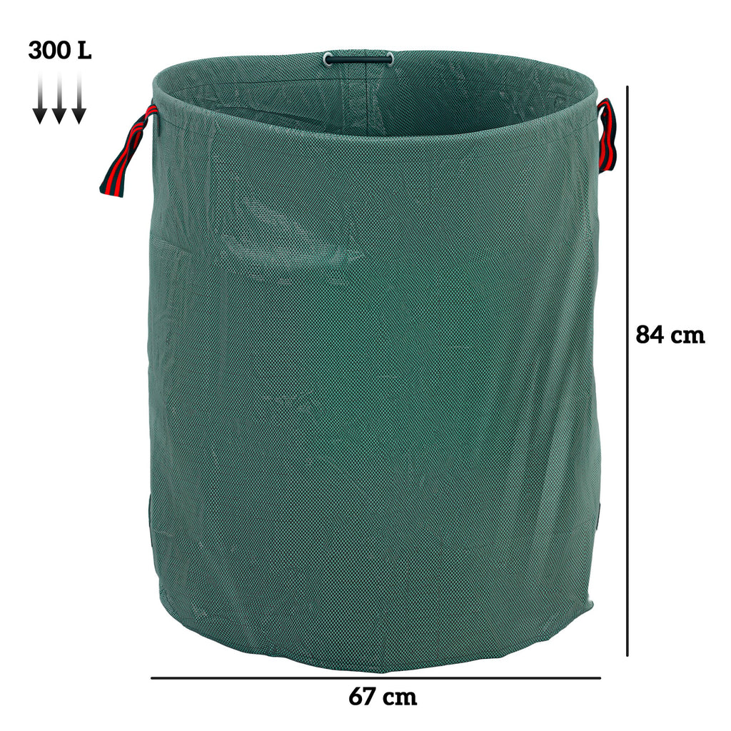 Set of 3 300 L Garden Waste Bags with Handles, Resealable and Reusable, Ø67x84 cm, Green