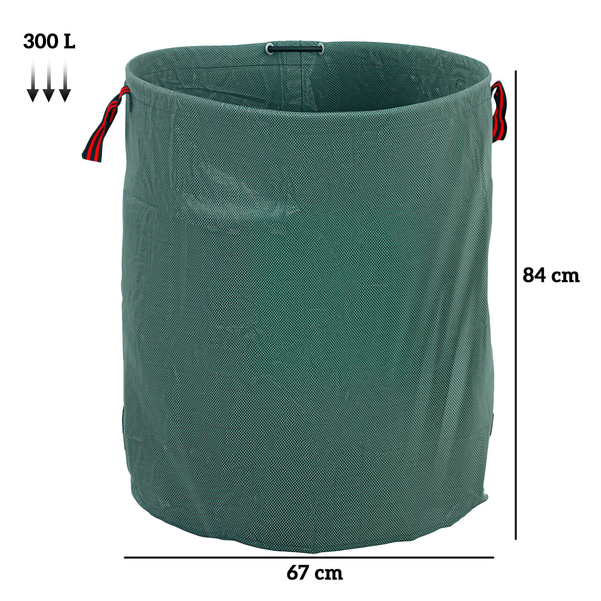 Set of 3 300 L Garden Waste Bags with Handles, Resealable and Reusable, Ø67x84 cm, Green