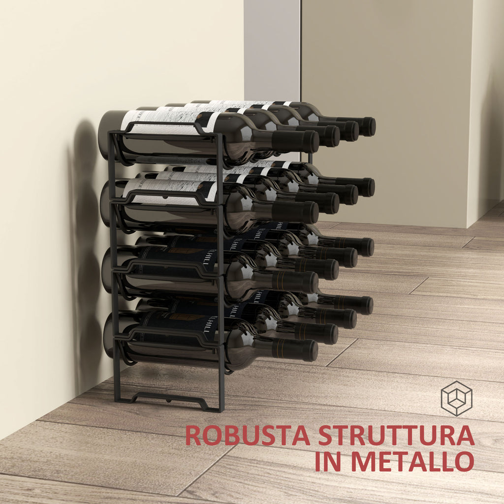 4-Tier Stackable Wave Bottle Rack for 16 Bottles, Metal, 42.5x16.5x41 cm, Black