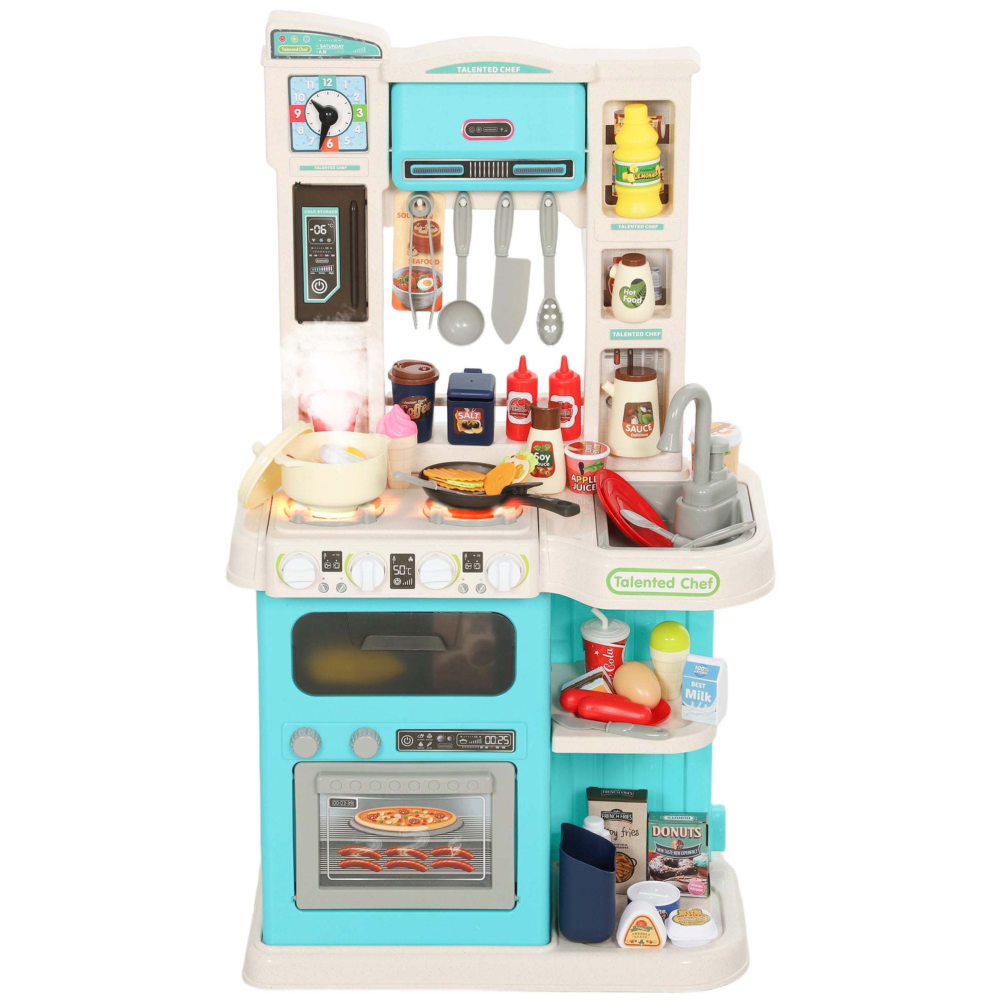 Toy Kitchen for Children 3-6 Years with 92 Accessories, in PP, PE and ABS, 44.5x24x79 cm, Green