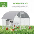 PawHut Galvanized Metal Chicken Run with Roof and UV Cover, 280x190x197 cm, Silver