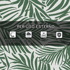 Reversible Outdoor Balcony and Terrace Rug with Leaf Pattern, 152x243 cm, Green and White