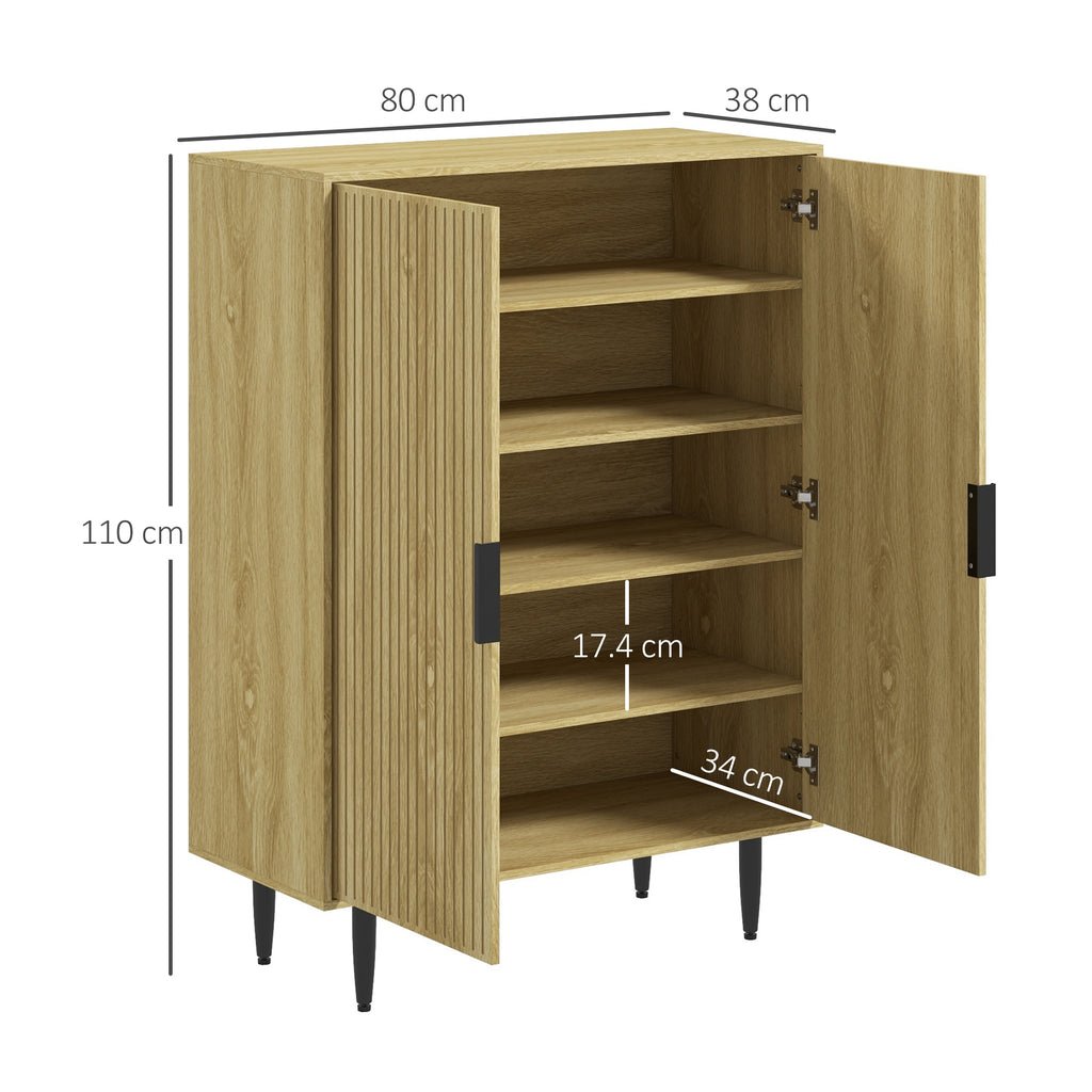 Space-Saving Shoe Rack for 15 Pairs of Shoes with 4 Adjustable Shelves, 80x38x110cm, Oak
