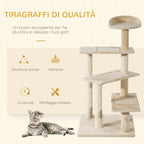 Multi-Level Cat Perch with Sisal Scratching Post, Cat Tree with Platforms and Plush House Beige, 50x50x100cm - Borge' Group Limited
