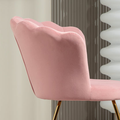 Modern Ergonomic Chair with Pink Velvet Petal Backrest and Gold Cross Legs, 69x64x80 cm