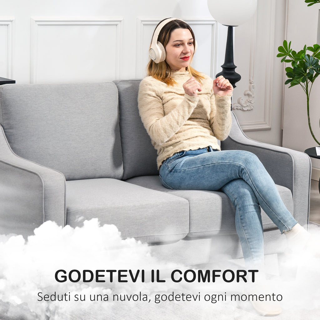 Modern and Space-Saving 2-Seater Sofa in Linen Effect Fabric, 136x77x86 cm;, Light Grey