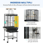 Pawhut cage for parrots with 2 posees and arched staircase, steel, 62.5x62.5x156 cm, gray - Borgè