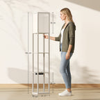 HOMCOM Floor Lamp with Shelves, Dimmable Light, Foot Switch and USB Ports, White and Oak