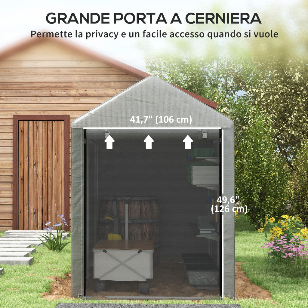 Tool Shed Garage Tent with UV Cover and Metal Frame, 120x179x165cm, Light Grey