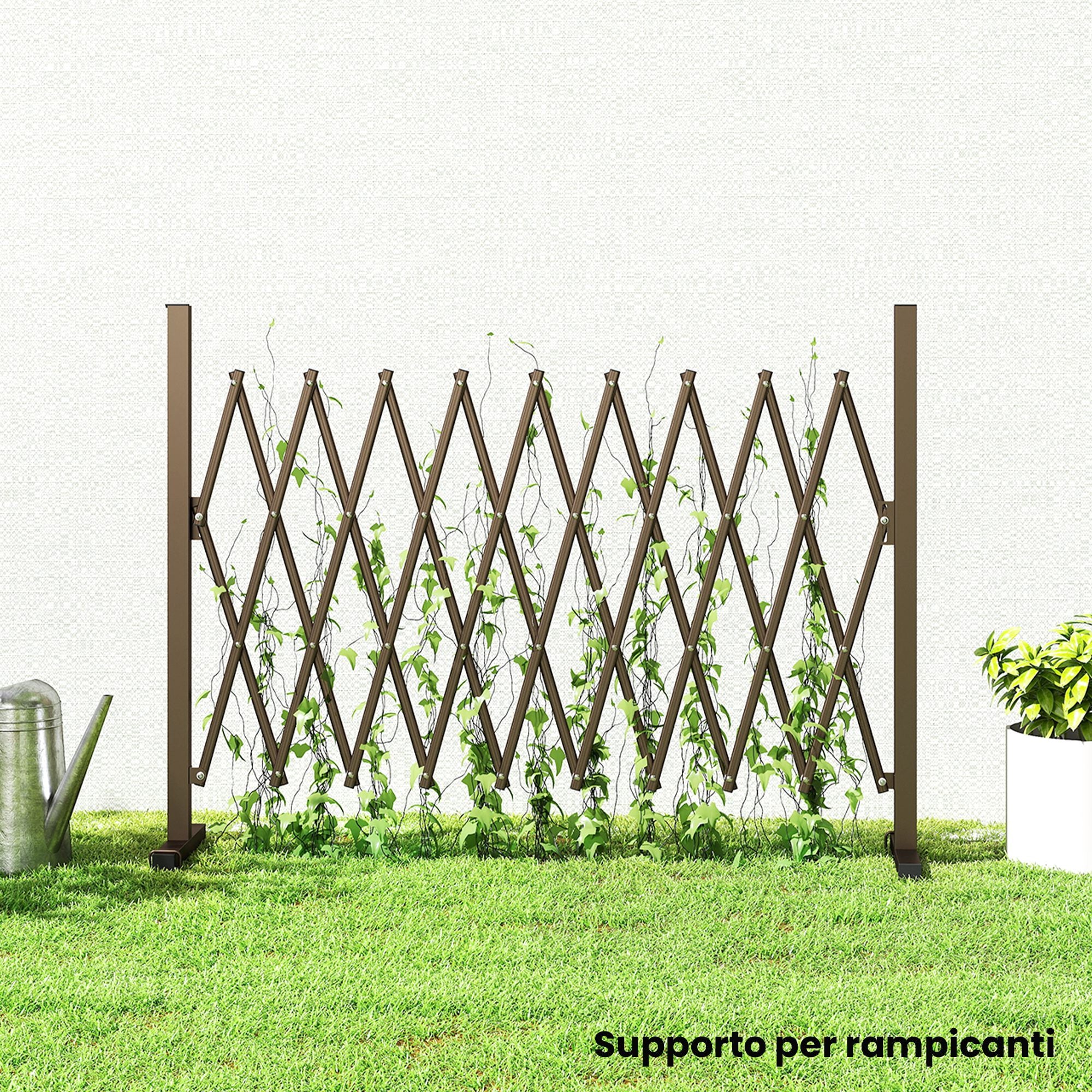 Outsunny Adjustable Width Garden Fence, Metal and Aluminum, 250x31x103.5 cm, Brown