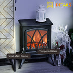 Electric Fireplace with Flame Effect Retro Style, 1000-2000W Thermostat and Adjustable Light, Black