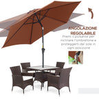 Tilting Garden Umbrella with Crank, in Aluminium, Metal and Polyester, Ø260x235 cm, Black and Coffee